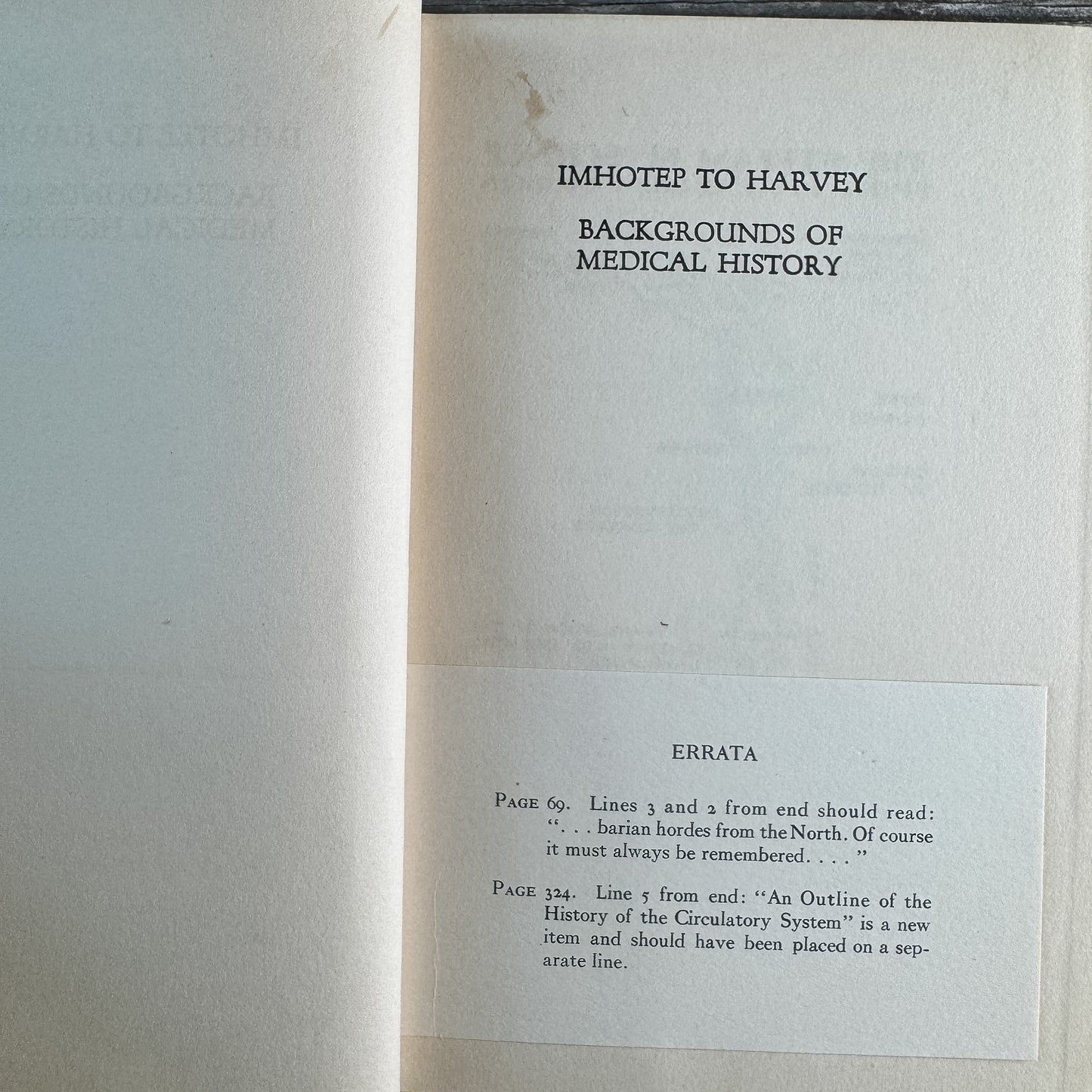 Imhotep to Harvey: Backgrounds of Medical History, C. N. B. Camac, 1931 - Pretty Old Books