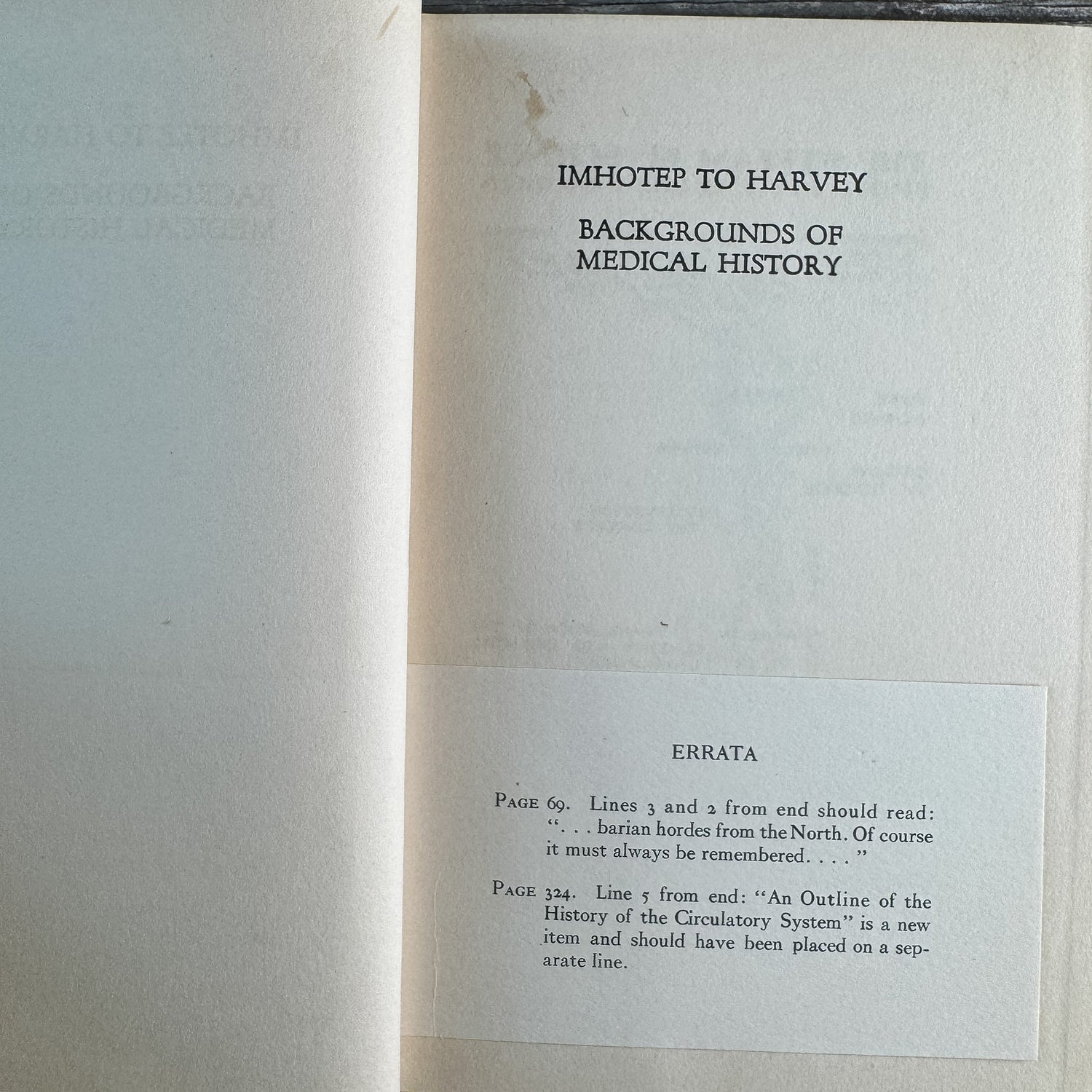 Imhotep to Harvey: Backgrounds of Medical History, C. N. B. Camac, 1931 - Pretty Old Books