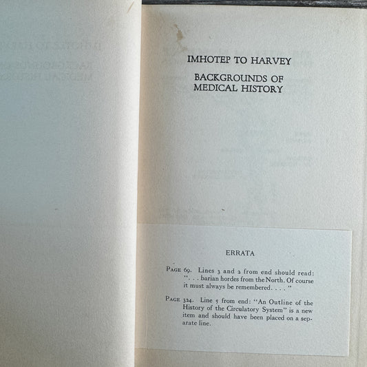 Imhotep to Harvey: Backgrounds of Medical History, C. N. B. Camac, 1931 - Pretty Old Books