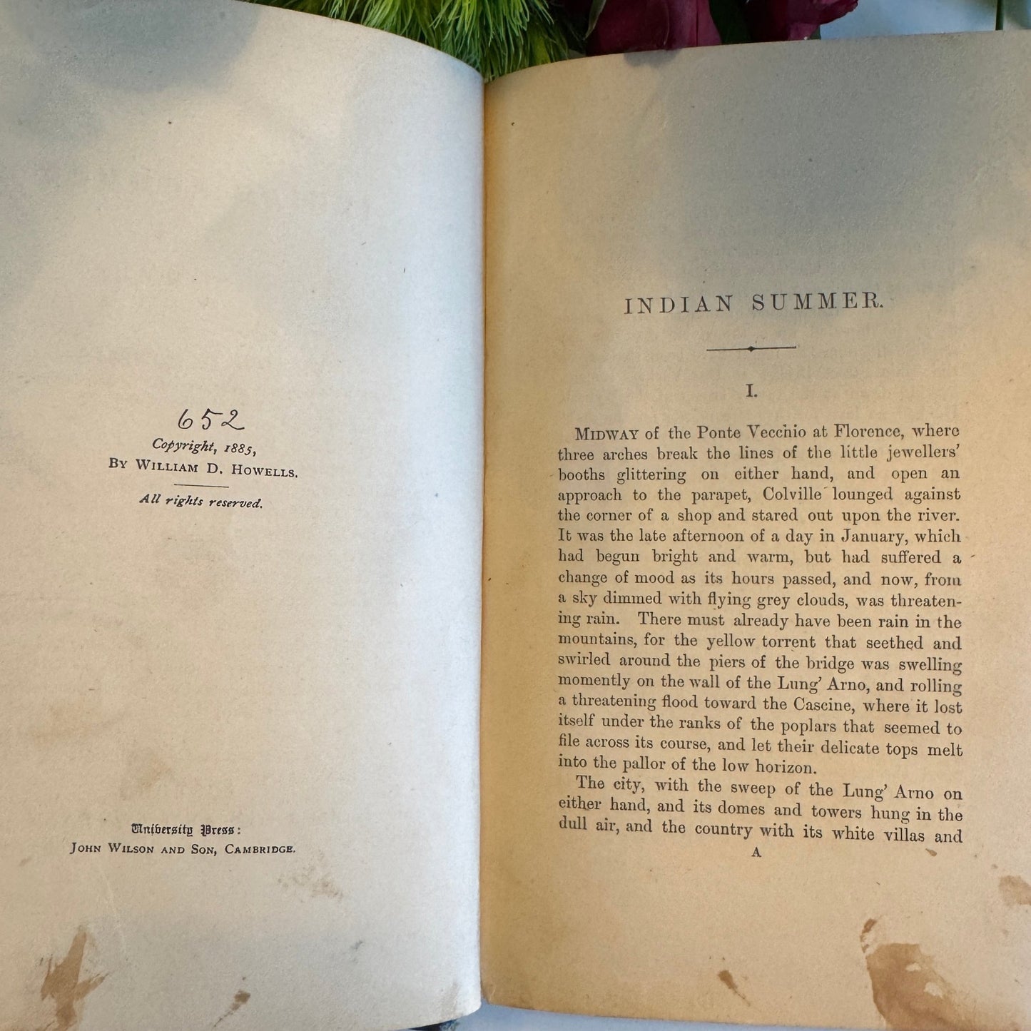 Indian Summer, William D. Howells, 1886, Ticknor & Co - Pretty Old Books