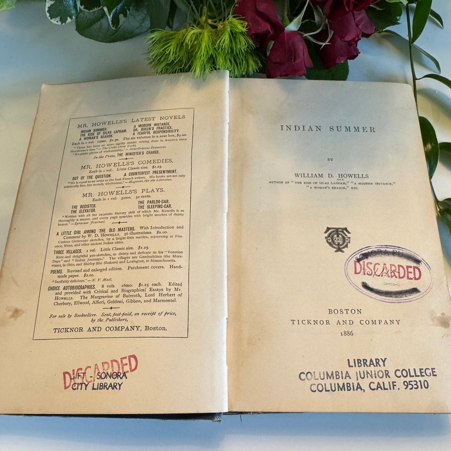 Indian Summer, William D. Howells, 1886, Ticknor & Co - Pretty Old Books