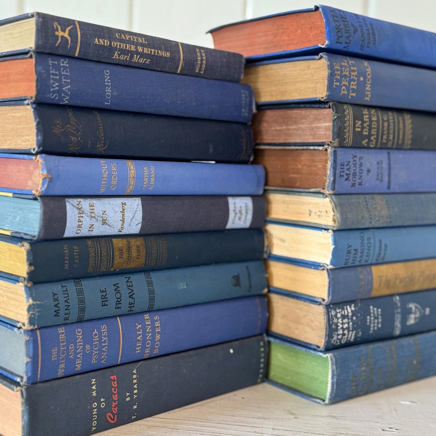 Indigo and Navy Vintage Book Bundle for Shelf Styling and Decor - Pretty Old Books