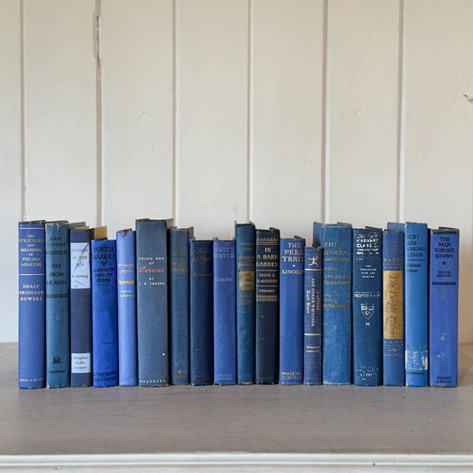 Indigo and Navy Vintage Book Bundle for Shelf Styling and Decor - Pretty Old Books