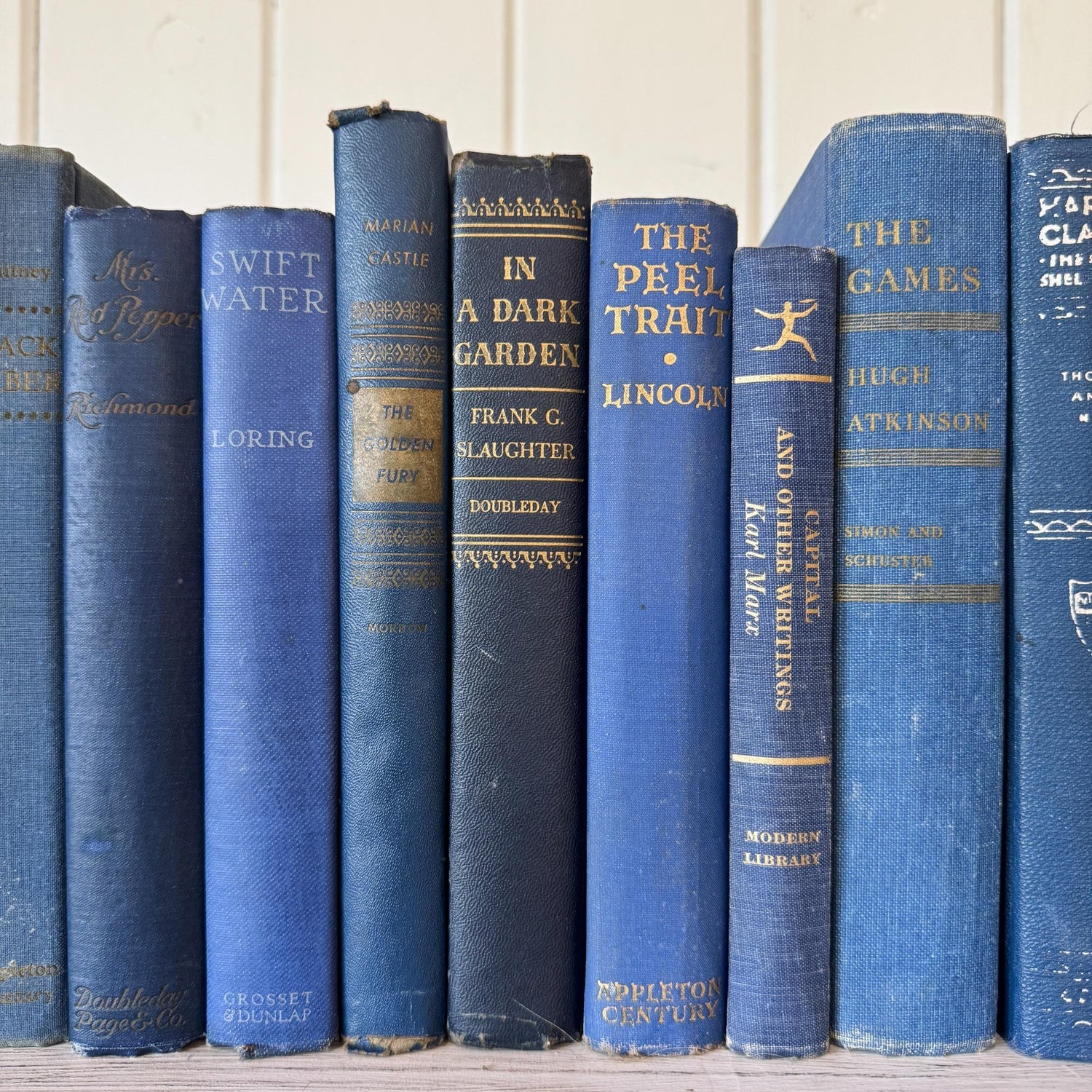 Indigo and Navy Vintage Book Bundle for Shelf Styling and Decor - Pretty Old Books