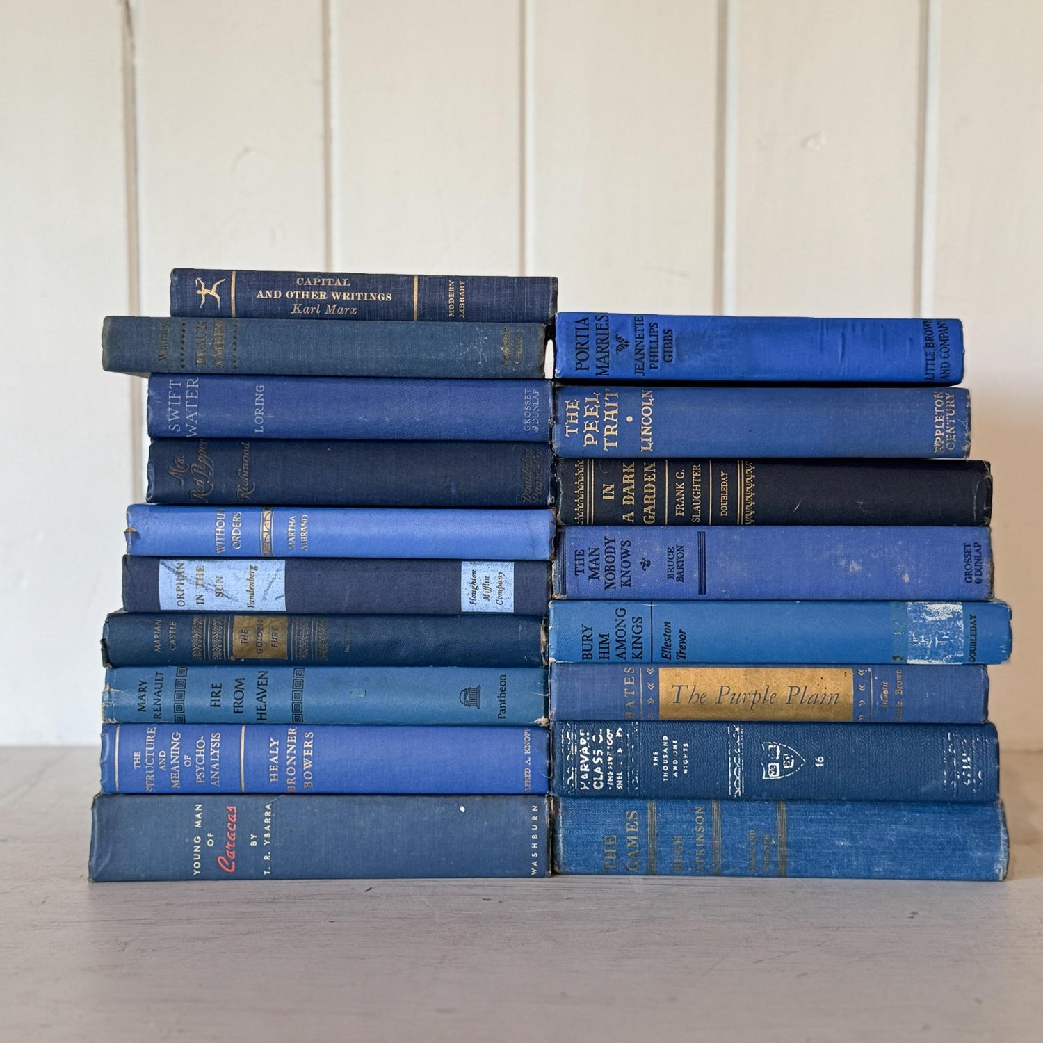 Indigo and Navy Vintage Book Bundle for Shelf Styling and Decor - Pretty Old Books