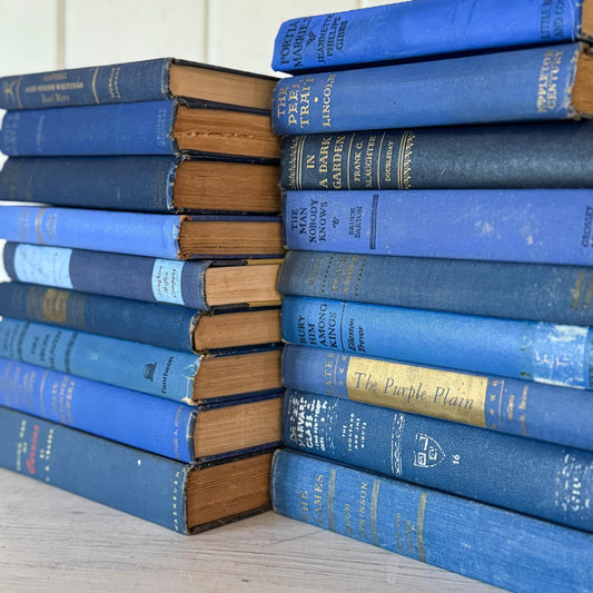 Indigo and Navy Vintage Book Bundle for Shelf Styling and Decor - Pretty Old Books