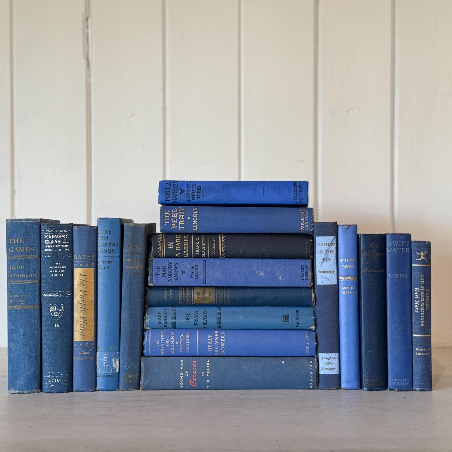 Indigo and Navy Vintage Book Bundle for Shelf Styling and Decor - Pretty Old Books