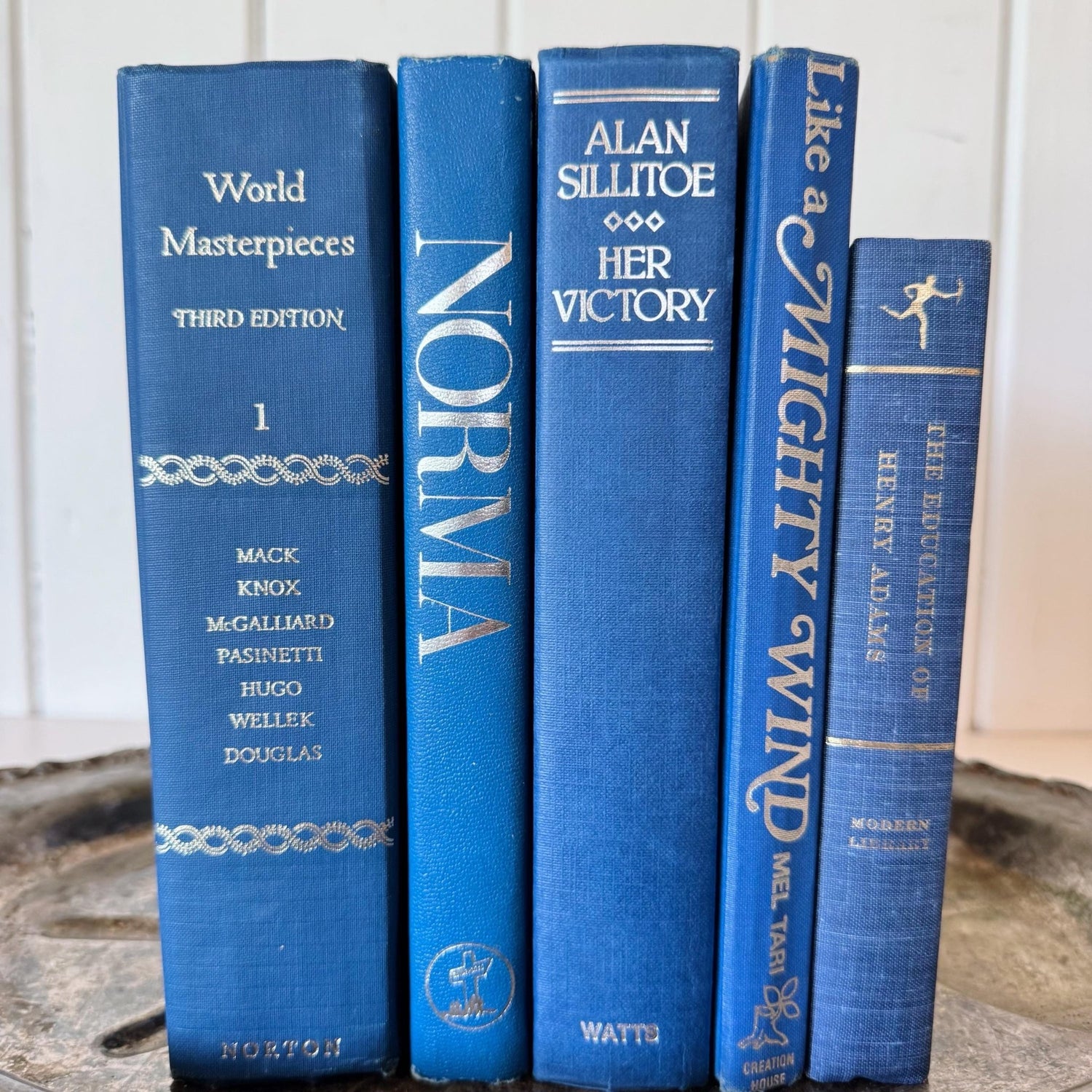 Indigo Blue and Silver Vintage Mid - Century Modern Book Set for Shelf Styling - Pretty Old Books