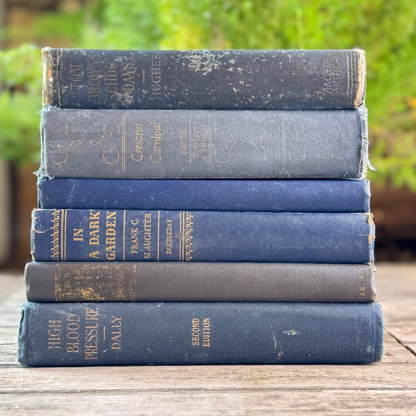 Indigo Blue, Navy, and Denim Vintage Book Set for Shelf Styling - Pretty Old Books