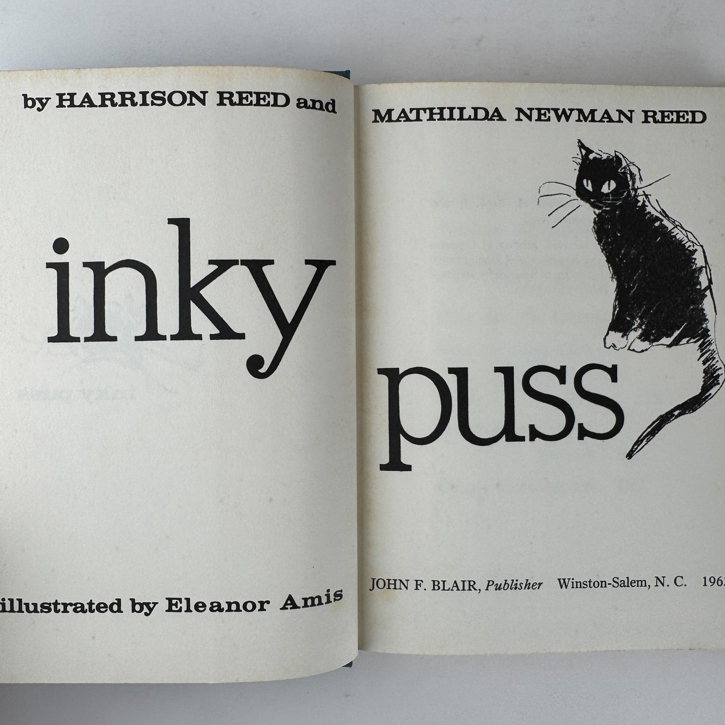 Inky Puss, 1962, Harrison and Mathilda Reed, Children's Cat Story - Pretty Old Books