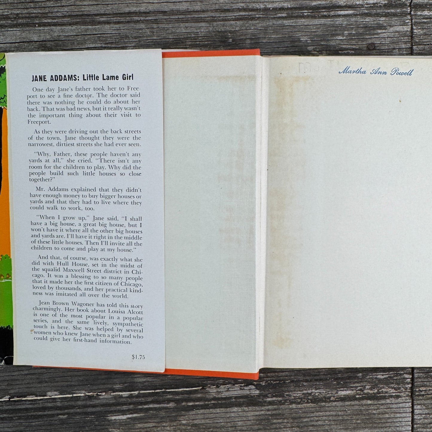 Jane Addams: Little Lame Girl, Childhood of Famous Americans, 1944, Hardcover - Pretty Old Books