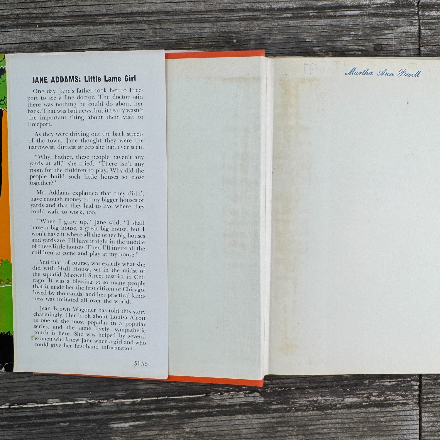 Jane Addams: Little Lame Girl, Childhood of Famous Americans, 1944, Hardcover - Pretty Old Books