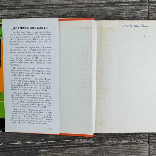 Jane Addams: Little Lame Girl, Childhood of Famous Americans, 1944, Hardcover - Pretty Old Books