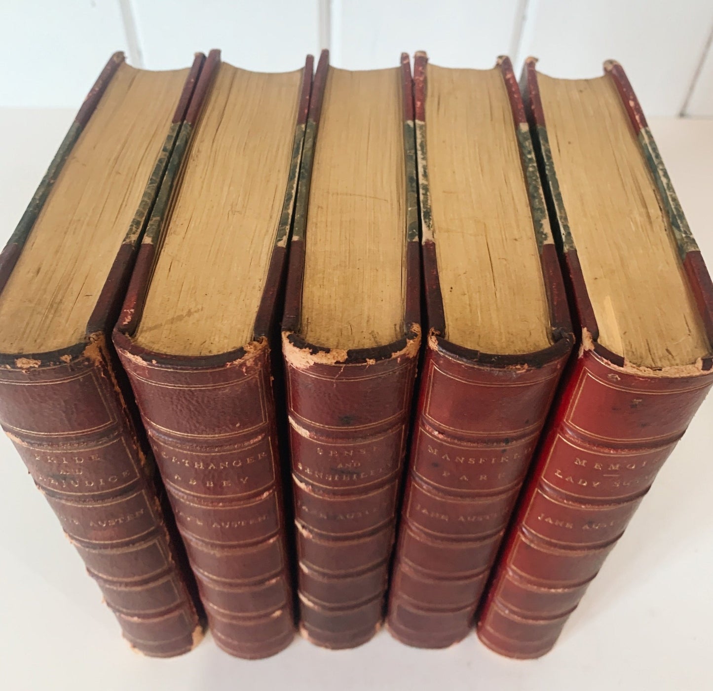 Jane Austen Leather Book Set: 1879 - 81 Richard Bentley, New Edition - Pretty Old Books