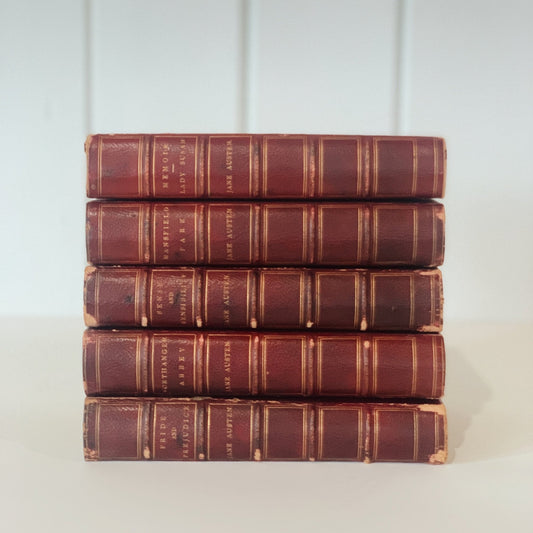 Jane Austen Leather Book Set: 1879 - 81 Richard Bentley, New Edition - Pretty Old Books