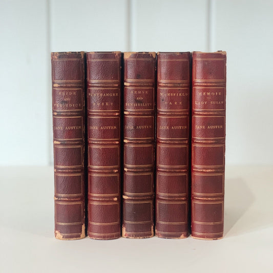 Jane Austen Leather Book Set: 1879 - 81 Richard Bentley, New Edition - Pretty Old Books