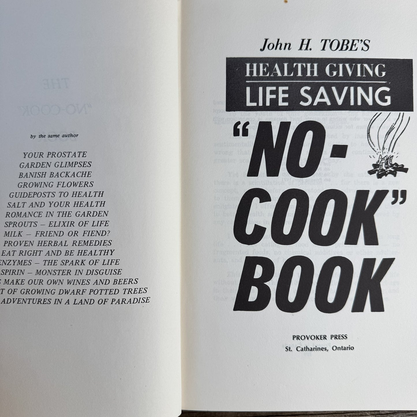 John H. Tobe's Health Giving Life Saving "No-Cook" Book, Raw Diet - Pretty Old Books