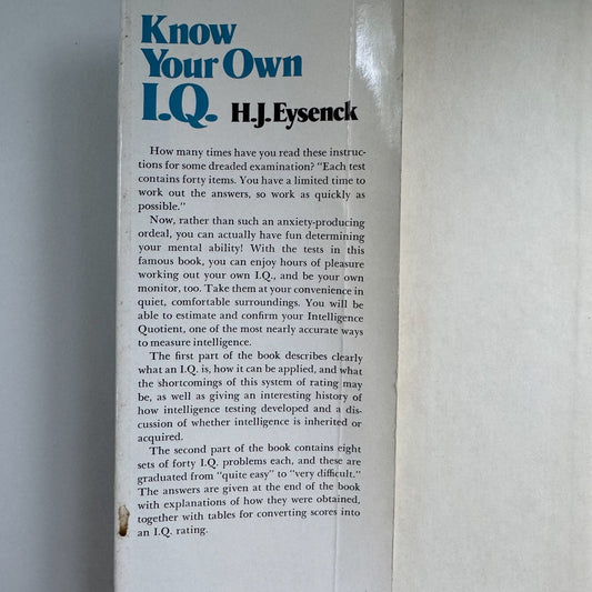 Know Your Own I.Q., 1962 IQ Testing Question Hardcover - Pretty Old Books