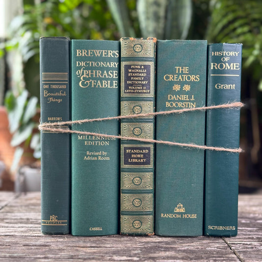 Large Green Vintage Books for Decor, Bookshelf Decor, Aesthetic Books - Pretty Old Books