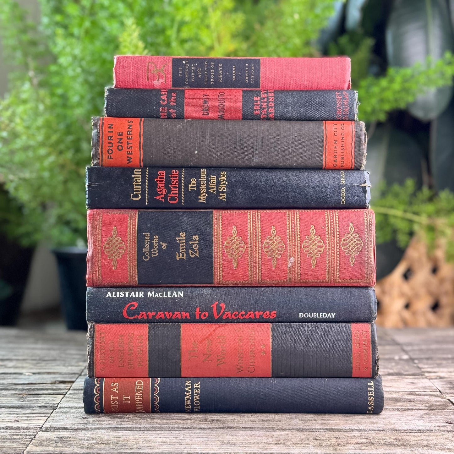 Large Red, Black, and Gold Ornate Decorative Book Bundle - Pretty Old Books