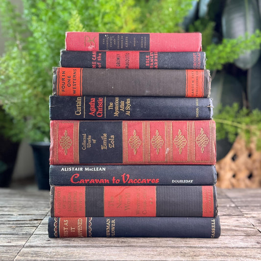 Large Red, Black, and Gold Ornate Decorative Book Bundle - Pretty Old Books
