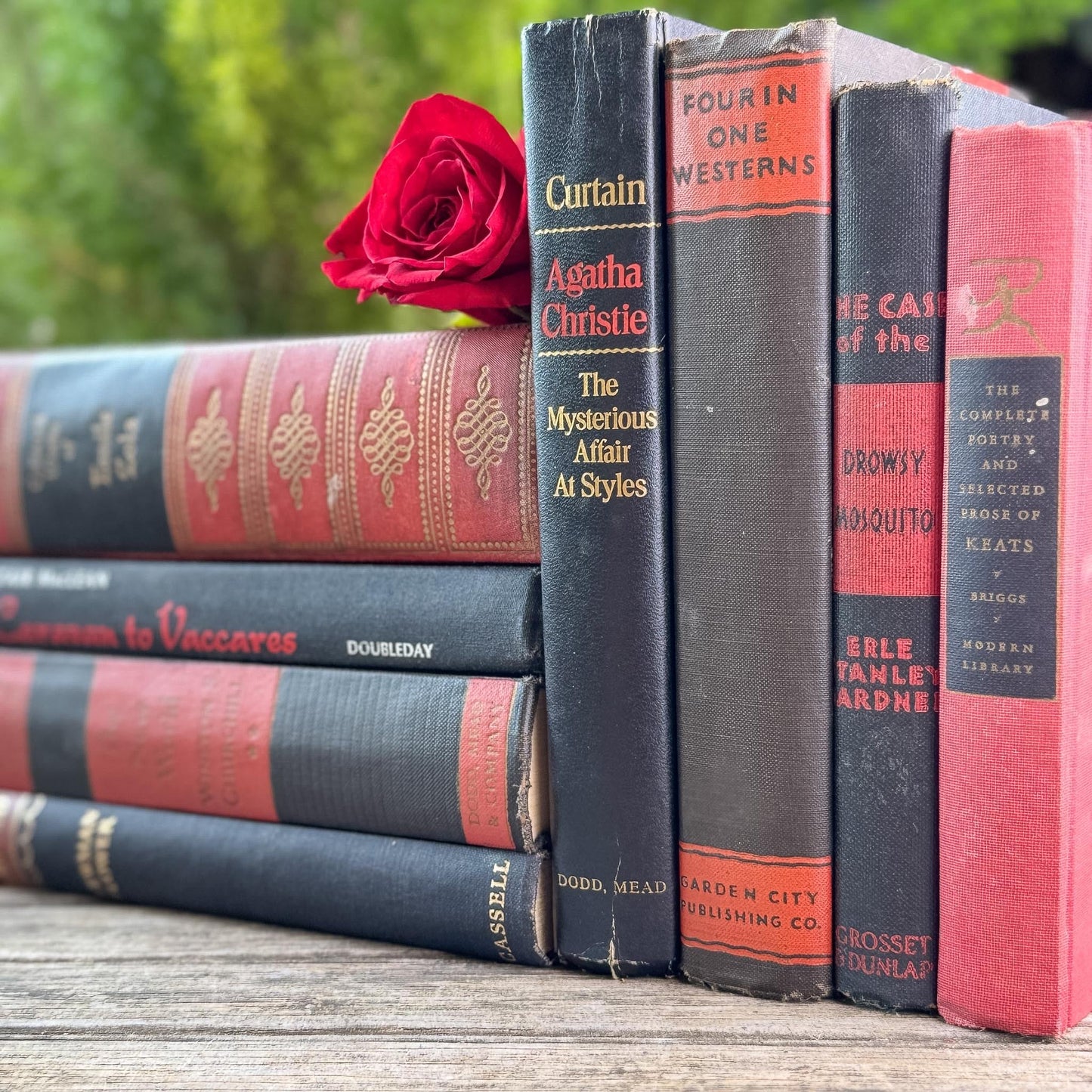 Large Red, Black, and Gold Ornate Decorative Book Bundle - Pretty Old Books