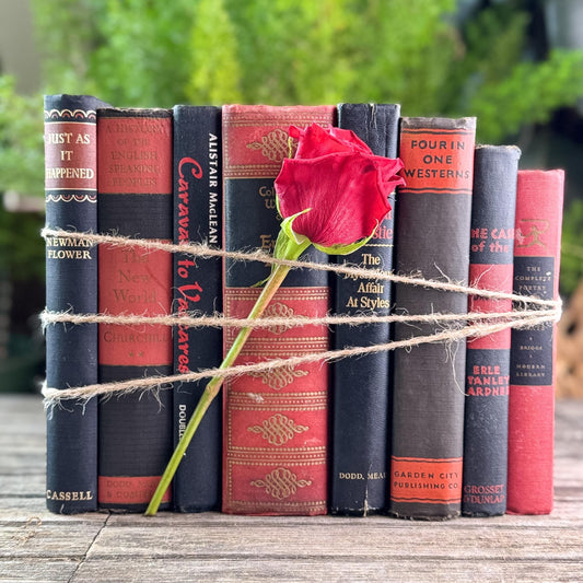 Large Red, Black, and Gold Ornate Decorative Book Bundle - Pretty Old Books
