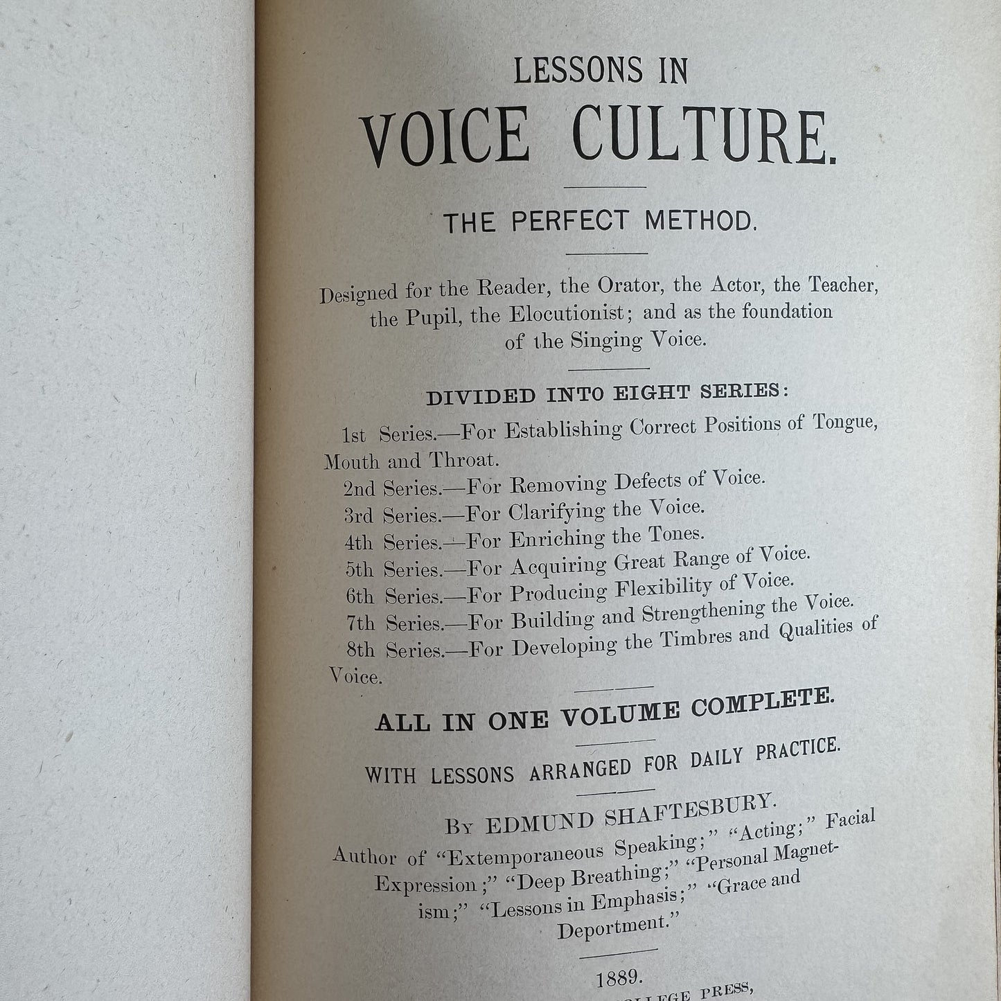 Lessons in Voice Culture: The Perfect Method, Edmund Shaftesbury, 1889 - Pretty Old Books