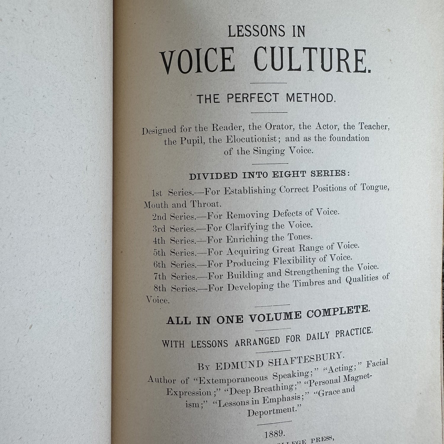 Lessons in Voice Culture: The Perfect Method, Edmund Shaftesbury, 1889 - Pretty Old Books