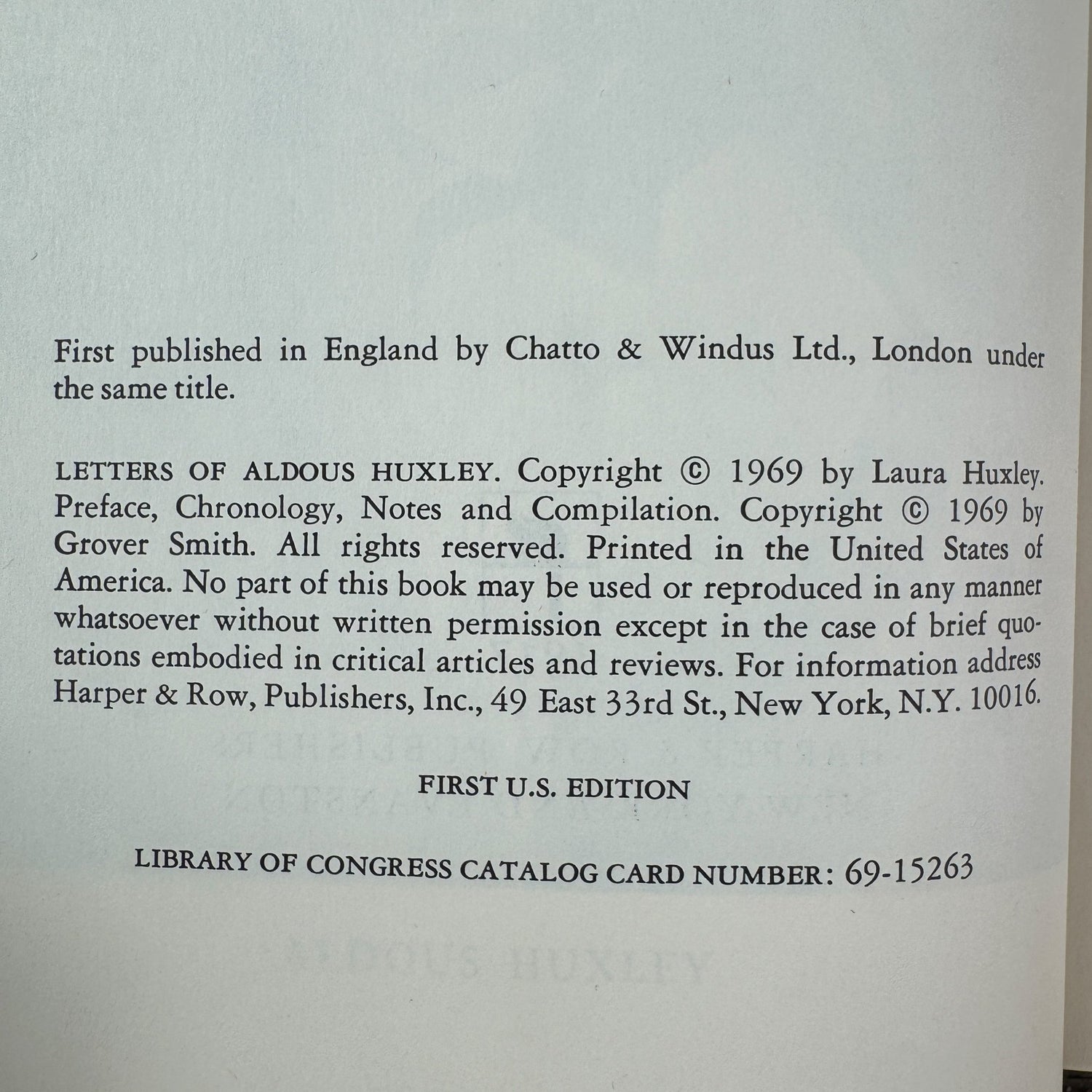 Letters of Aldous Huxley, Edited by Grover Smith, 1969 First U.S. Edition - Pretty Old Books