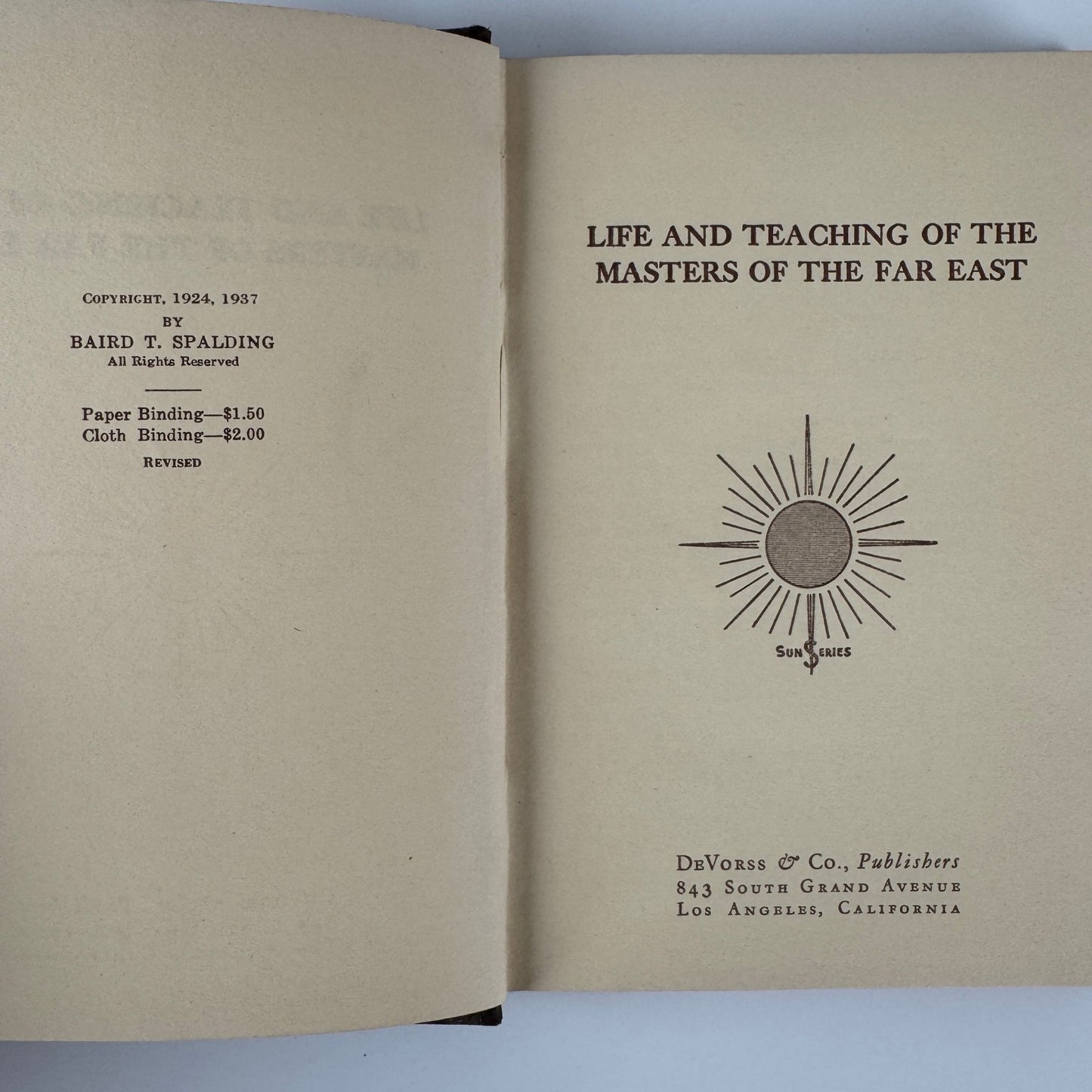 Life and Teaching of the Masters of the Far East, Baird T. Spalding, Sun Series Vol. 1, Vintage Metaphysics Spirituality
