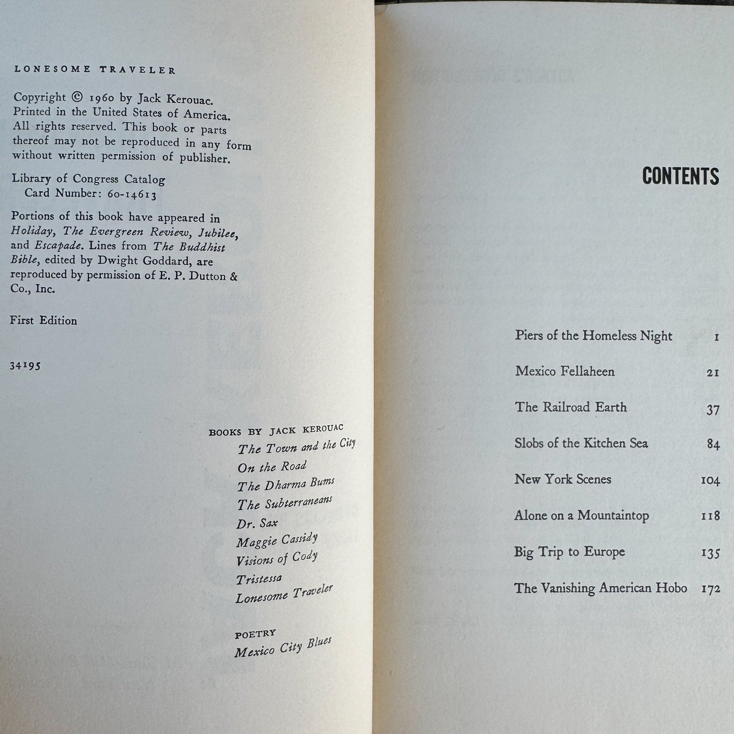 Lonesome Traveler, Jack Kerouac, First Edition, 1960 - Pretty Old Books