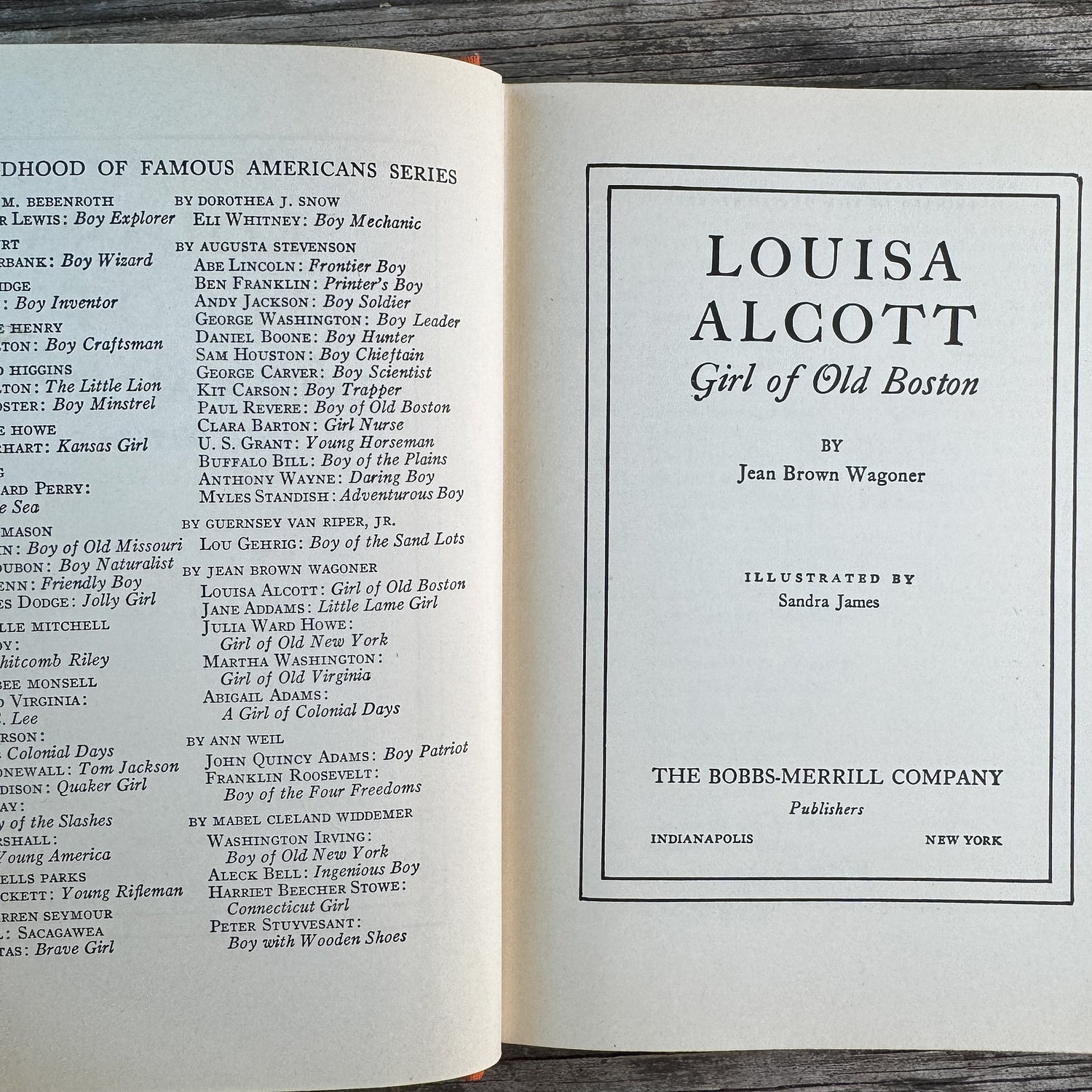 Louisa Alcott: Girl of Old Boston, Jean Brown Wagoner, 1943, Childhood of Famous Americans Series - Pretty Old Books