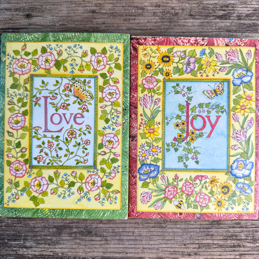 Love and Joy, Judy Pelikan, 1994, Set of Two Illustrated Quotation Books - Pretty Old Books