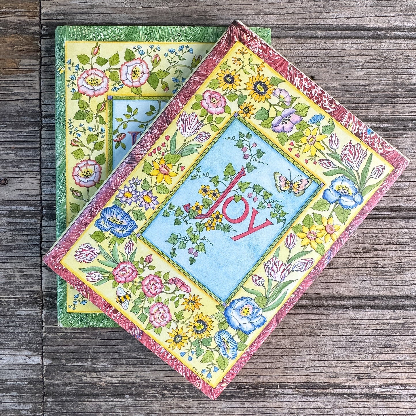 Love and Joy, Judy Pelikan, 1994, Set of Two Illustrated Quotation Books - Pretty Old Books