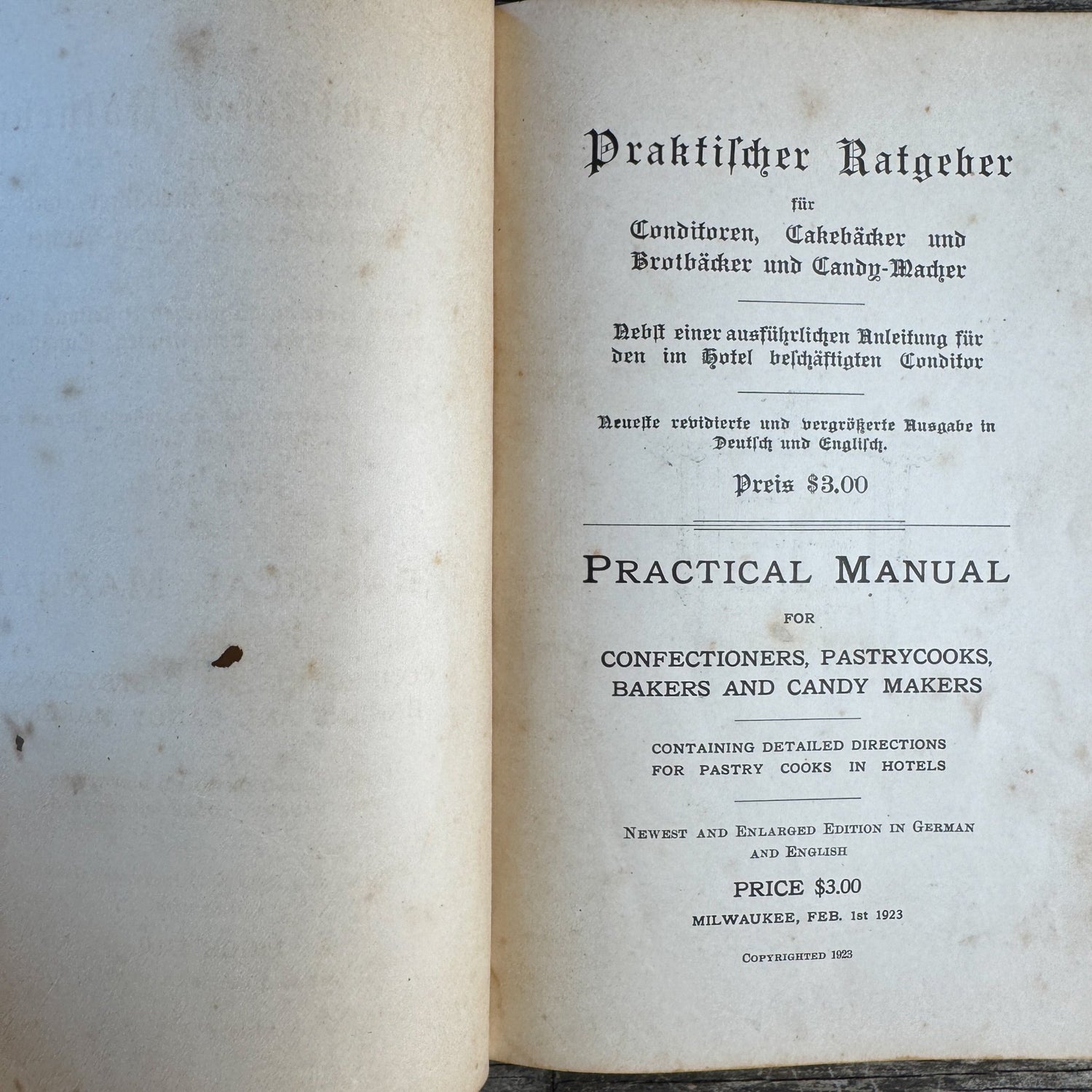 Malzbender's Practical Recipe Book, German/English, Mathew Malzbender, 1923 - Pretty Old Books