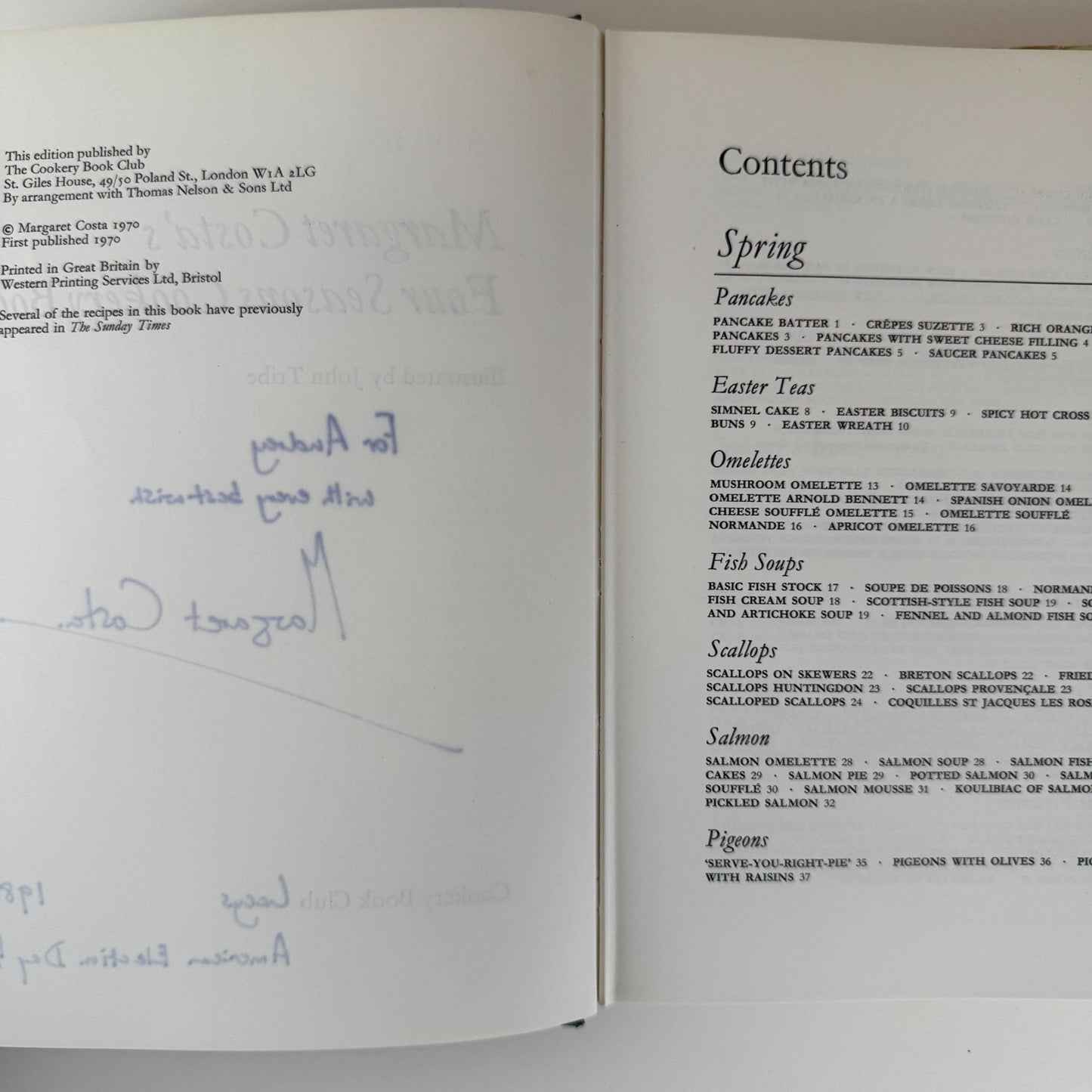 Margaret Costa's Four Seasons Cookery Book, 1970 Signed Cook Book - Pretty Old Books