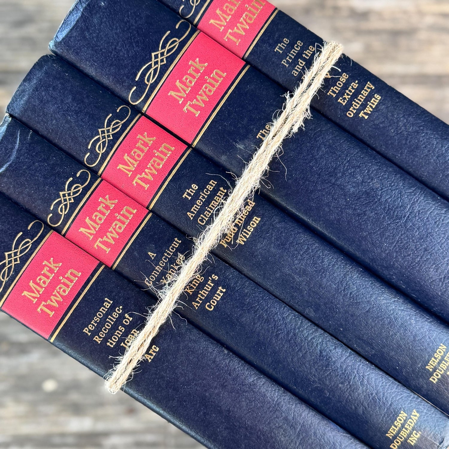 Mark Twain Set of Blue and Red Mid Century Nelson Doubleday Set - Pretty Old Books