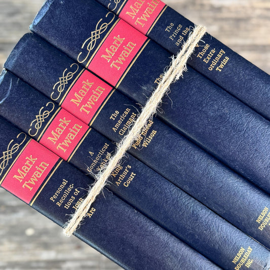 Mark Twain Set of Blue and Red Mid Century Nelson Doubleday Set - Pretty Old Books