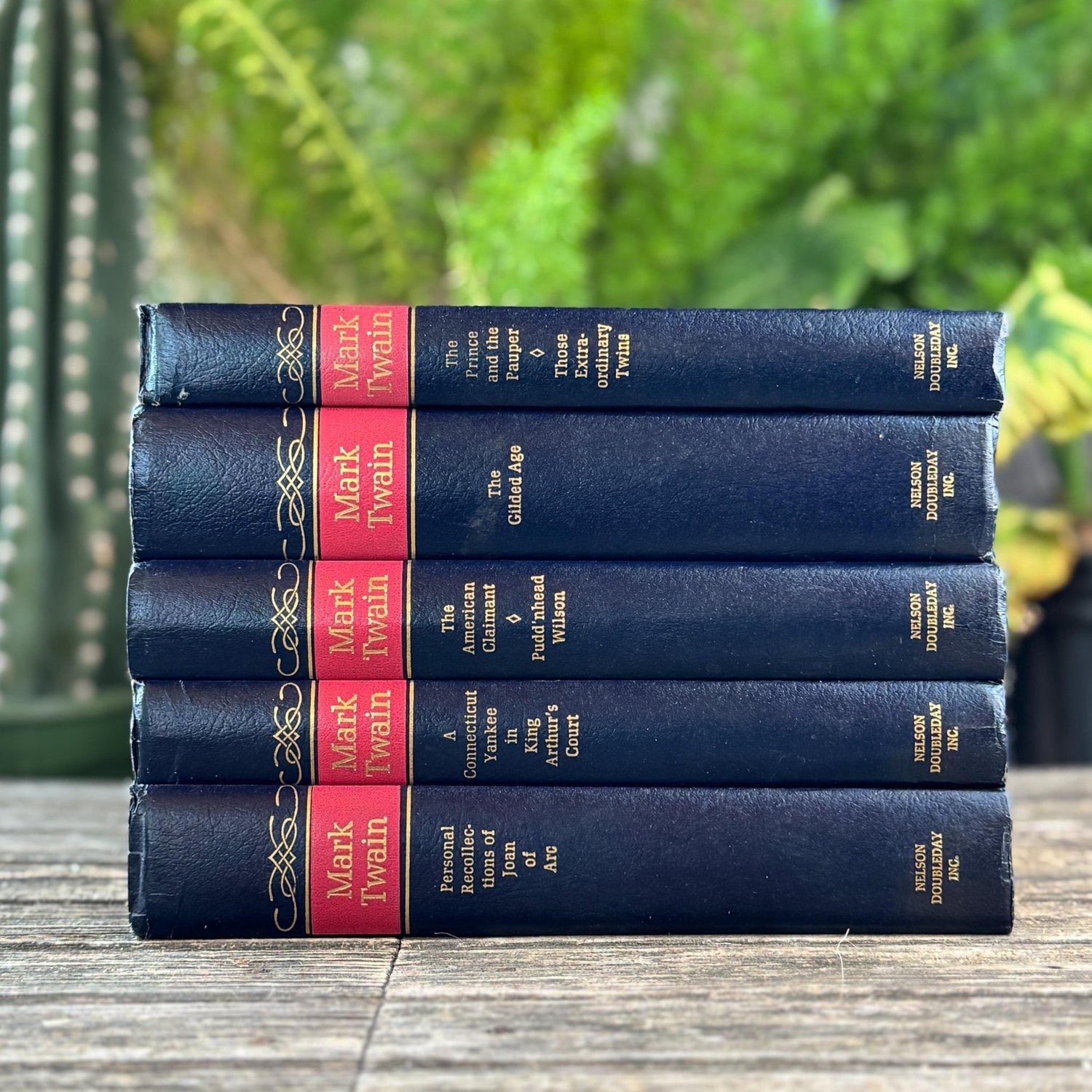Mark Twain Set of Blue and Red Mid Century Nelson Doubleday Set - Pretty Old Books