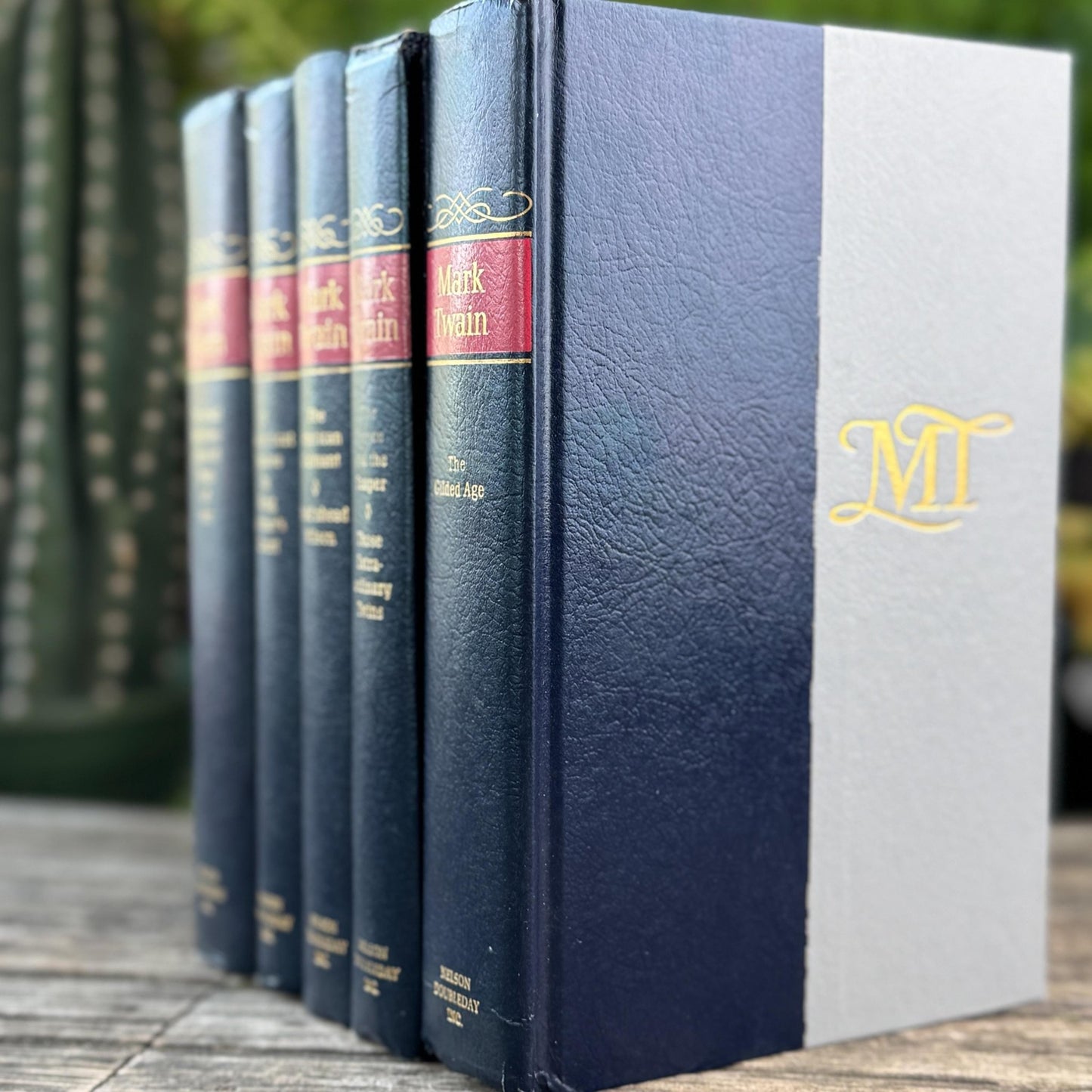 Mark Twain Set of Blue and Red Mid Century Nelson Doubleday Set - Pretty Old Books