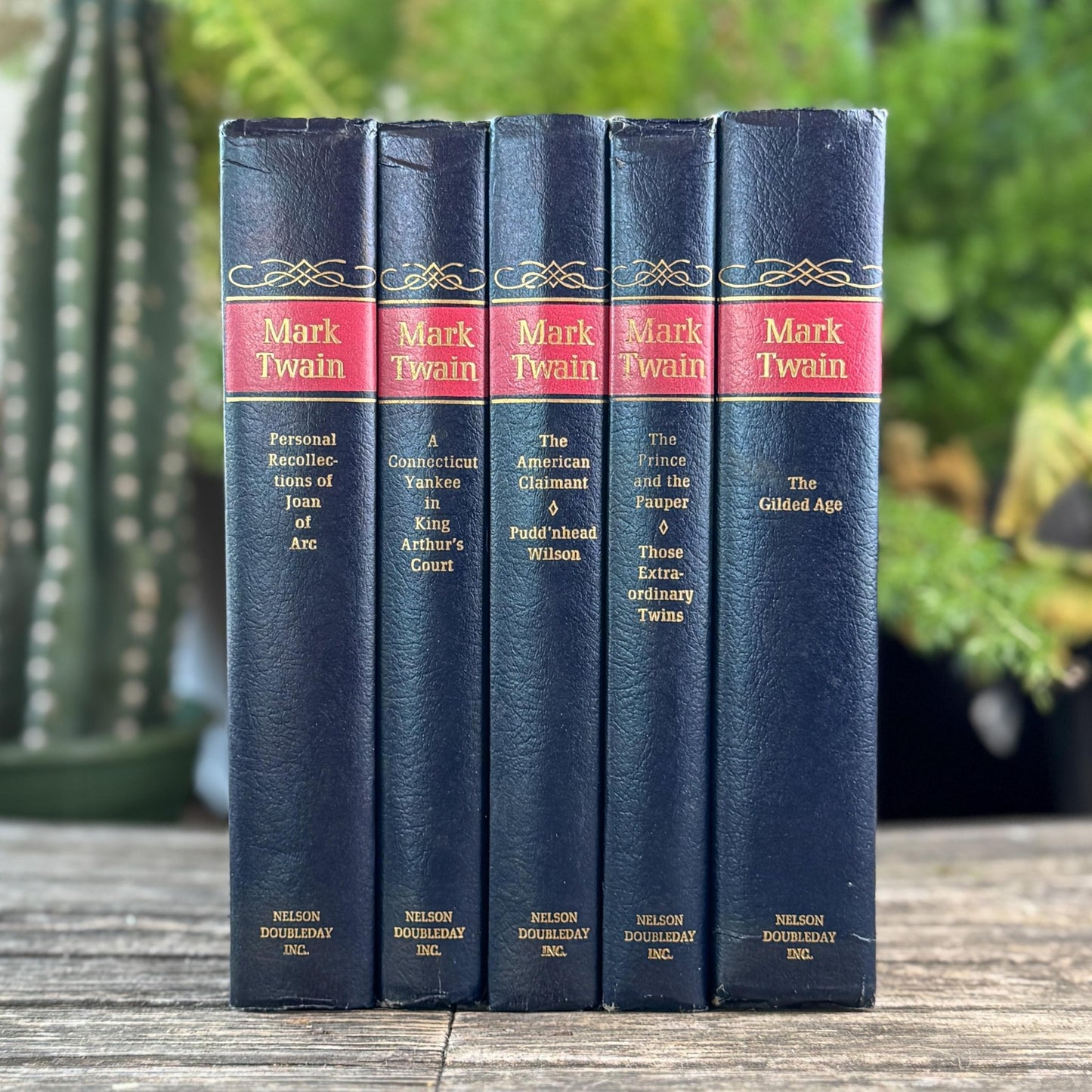 Mark Twain Set of Blue and Red Mid Century Nelson Doubleday Set - Pretty Old Books
