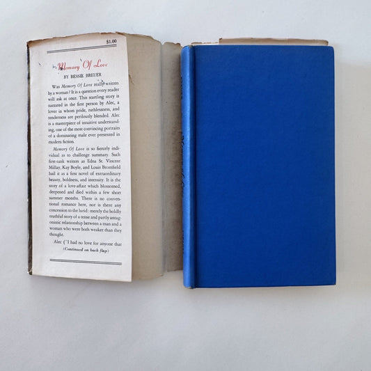 Memory of Love, Bessie Breuer, Hardcover 1946 Rare - Pretty Old Books