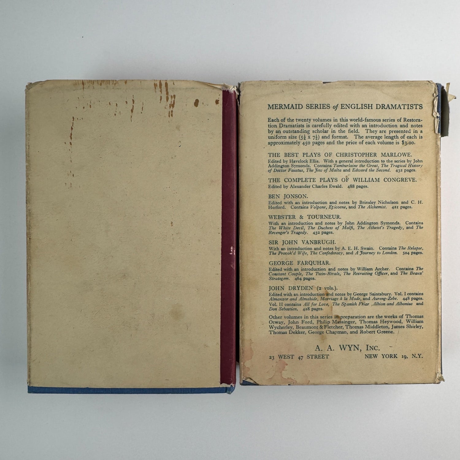 Mermaid Series of William Congreve & William Wycherley (A.A. Wyn, 1949), Set of 2 Restoration Drama Editions - Pretty Old Books