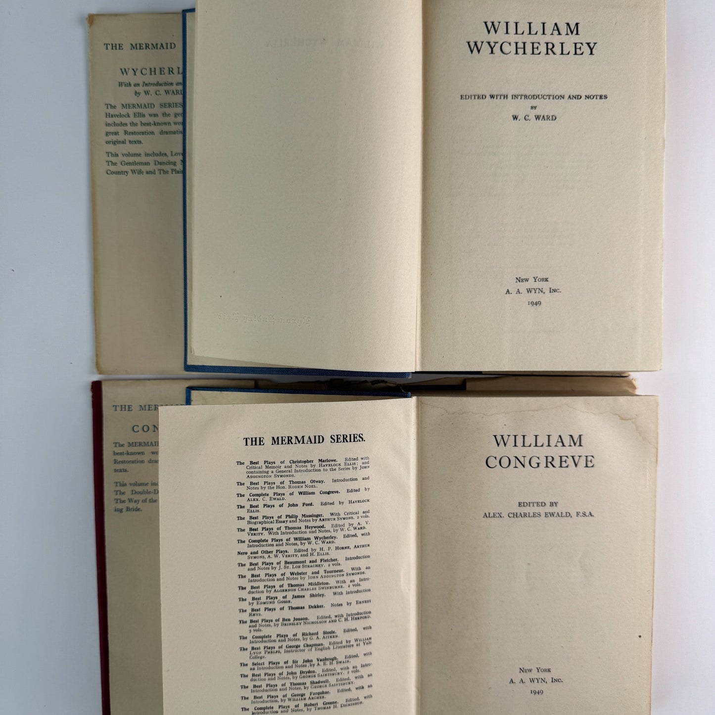 Mermaid Series of William Congreve & William Wycherley (A.A. Wyn, 1949), Set of 2 Restoration Drama Editions - Pretty Old Books