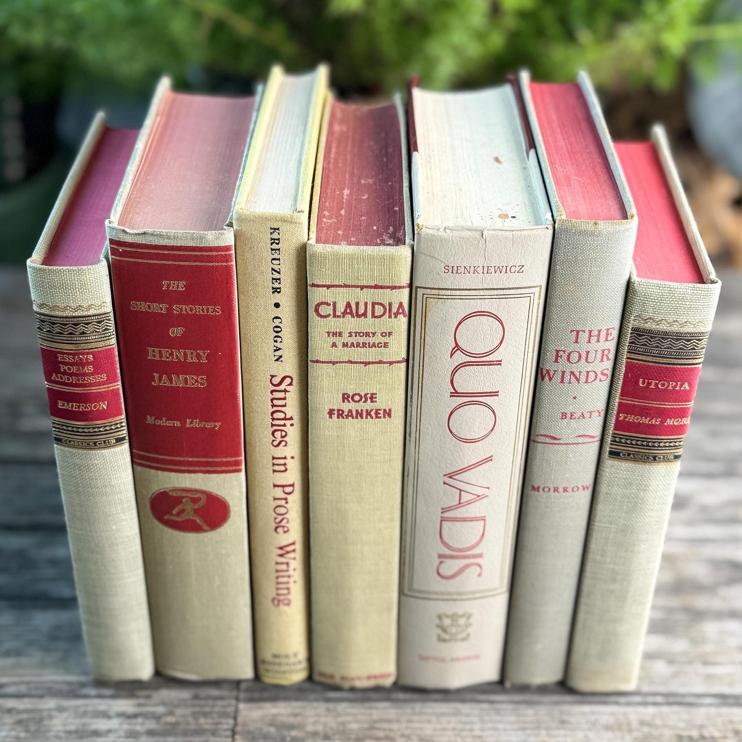 Mid-Century Beige and Red Book Collection, Classics Club, Vintage Books - Pretty Old Books