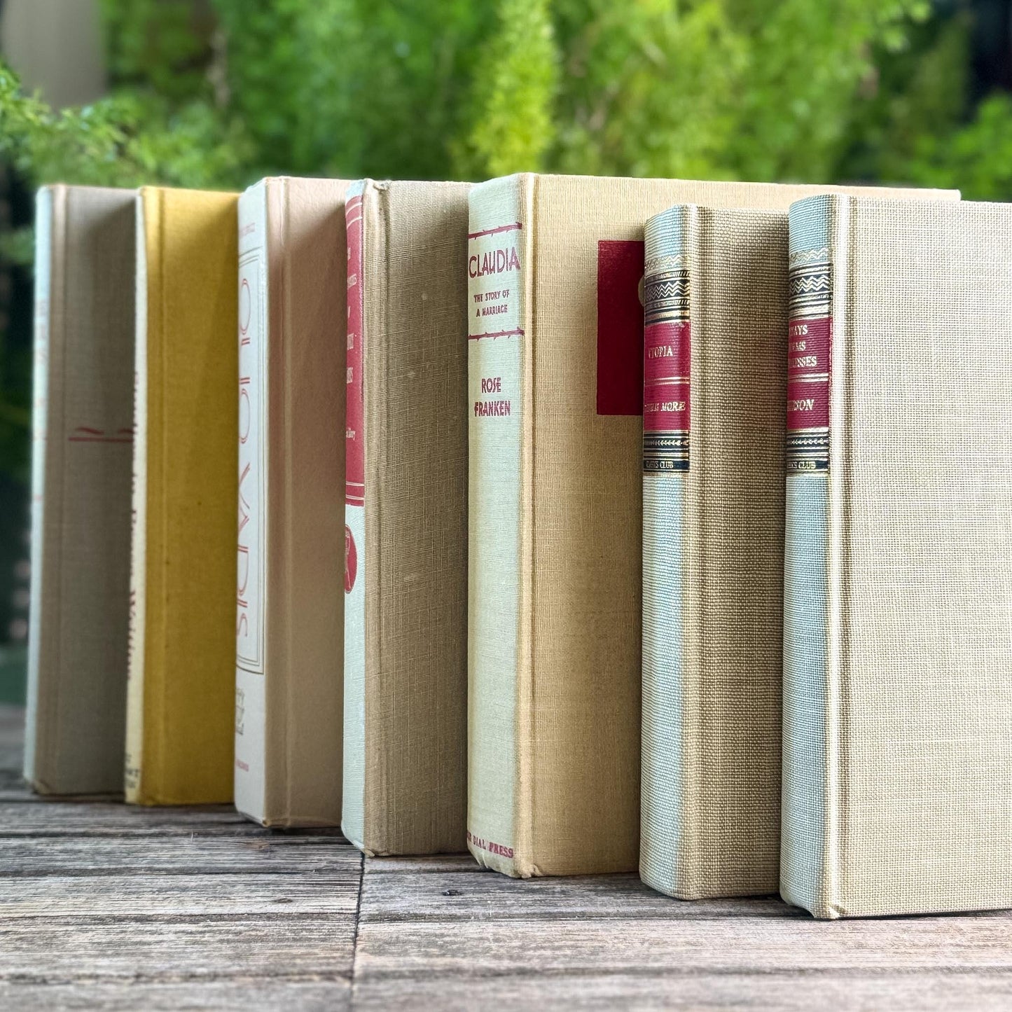 Mid-Century Beige and Red Book Collection, Classics Club, Vintage Books - Pretty Old Books