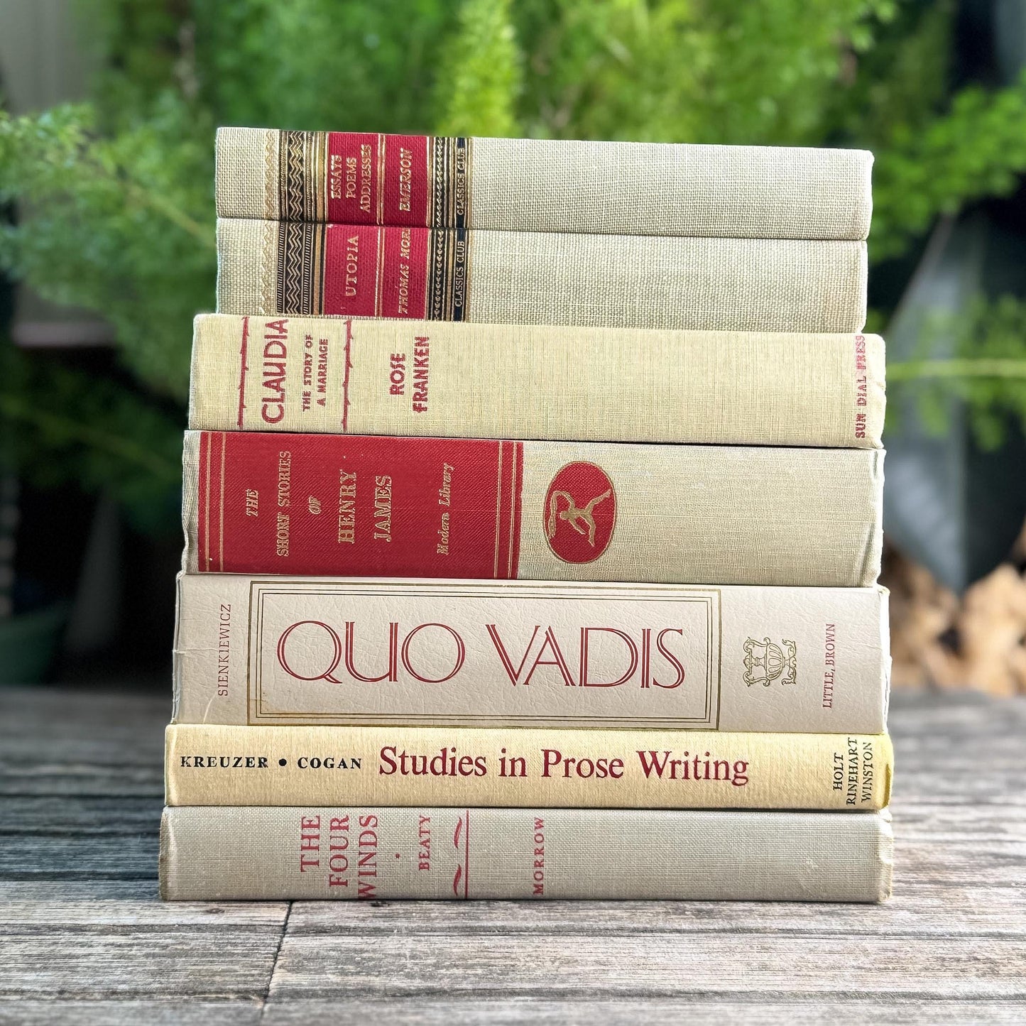 Mid-Century Beige and Red Book Collection, Classics Club, Vintage Books - Pretty Old Books