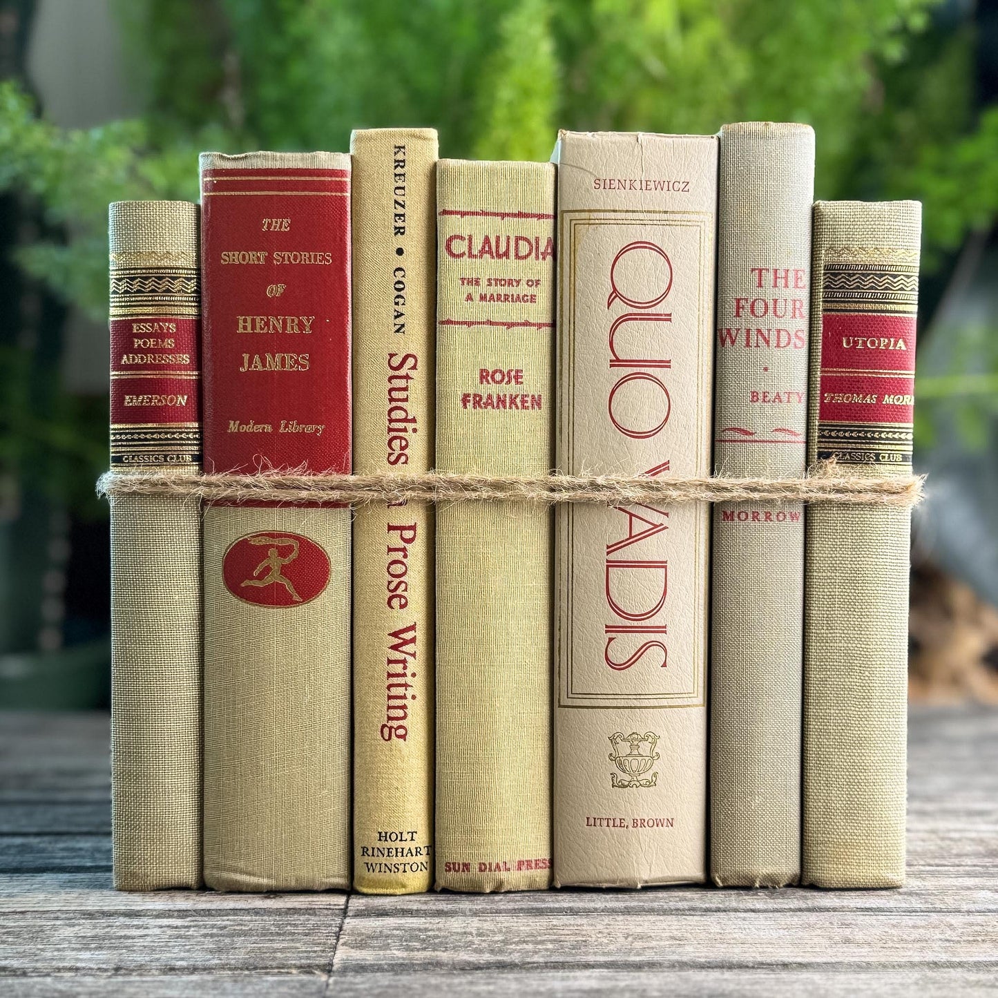 Mid-Century Beige and Red Book Collection, Classics Club, Vintage Books - Pretty Old Books