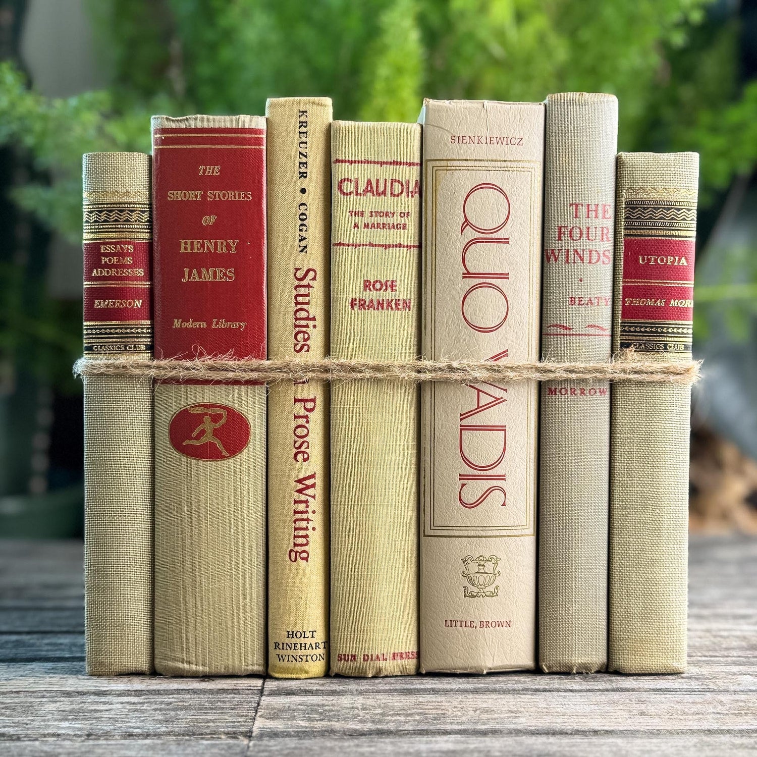 Mid-Century Beige and Red Book Collection, Classics Club, Vintage Books - Pretty Old Books